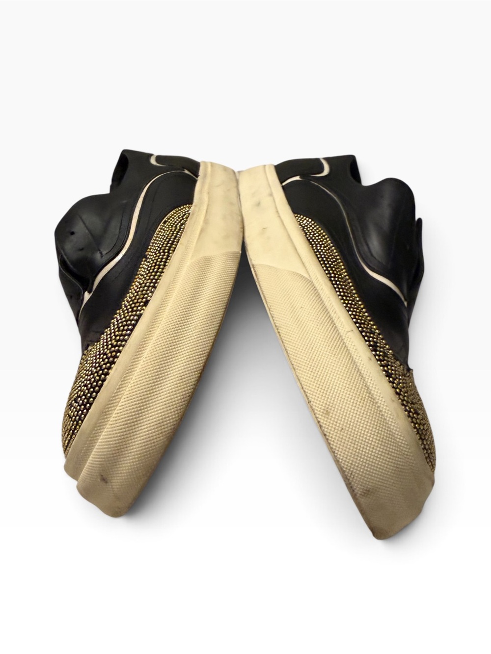 Giuseppe Zanotti Black Leather Slip-Ons with Gold Stud Toe,pre-owned, SZ5.5 - Picture 4 of 12